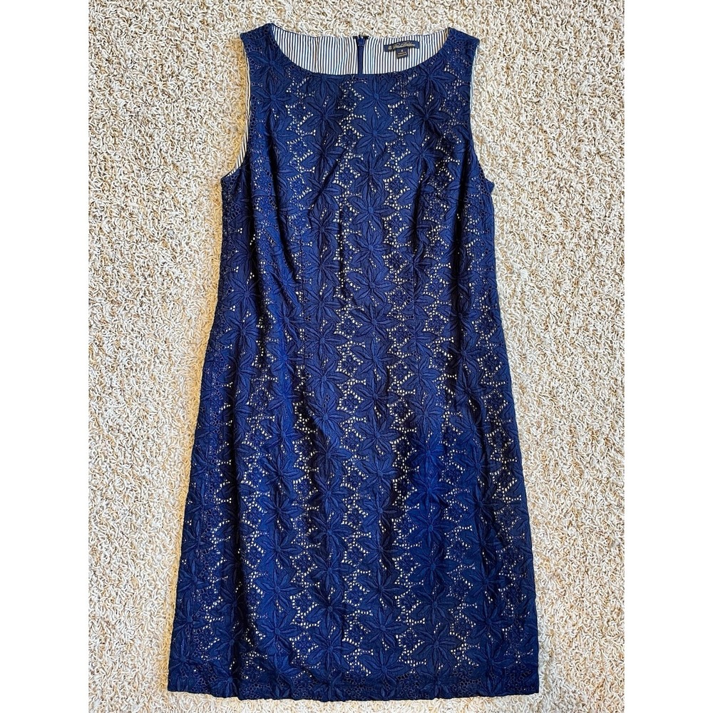 Brooks Brothers Summer Dress Navy Lace Shift Cotton Lined Sz 4 Nautical Preppy